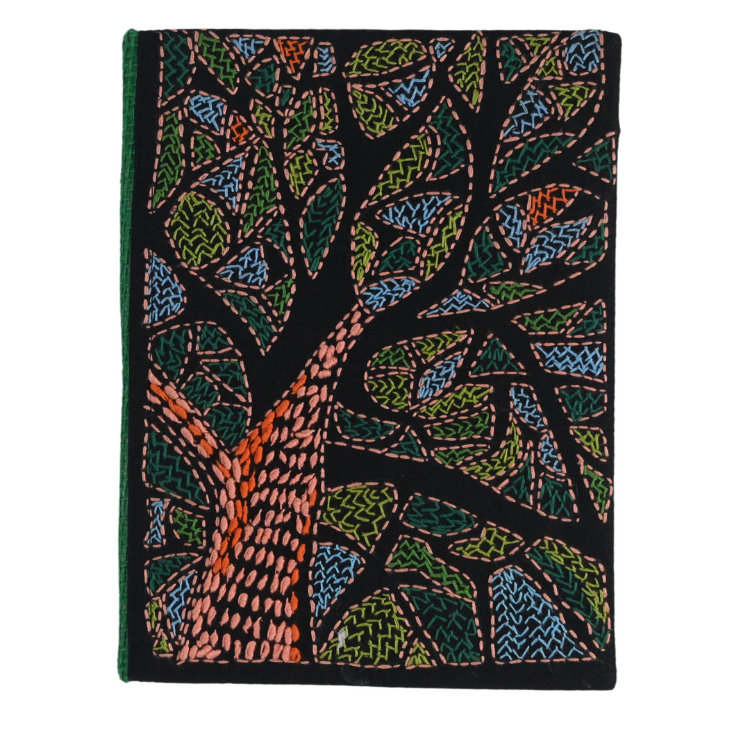 Indha Handcrafted Recycled Paper Diary – Tree Motif with Hand Embroidery | Eco-Friendly Gift Journal