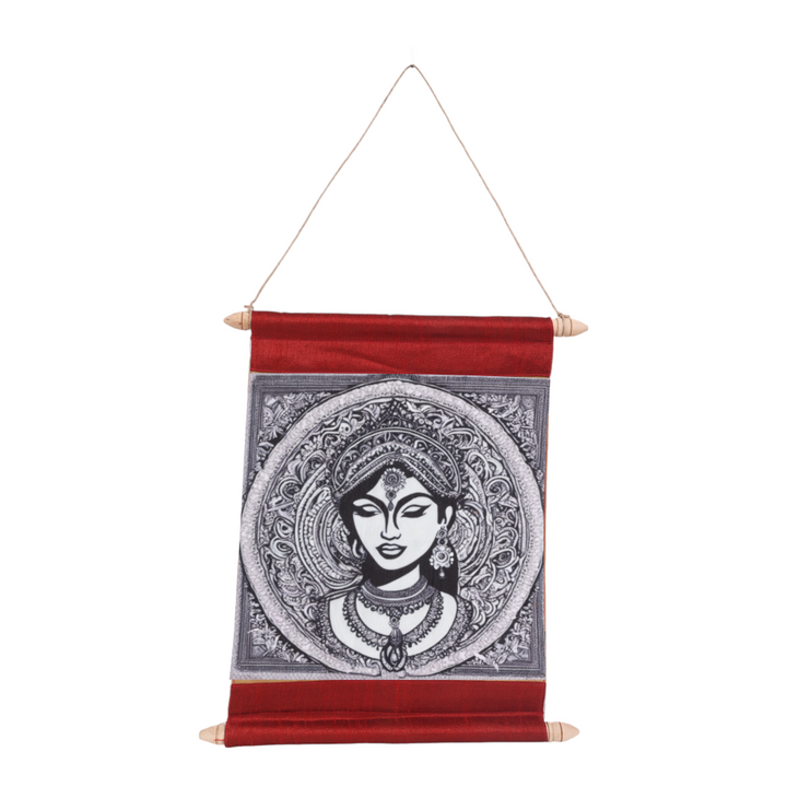 Indha Regal Royalty Mixed Media Art Scroll on Silk – Handcrafted Print of Indian King and Queen