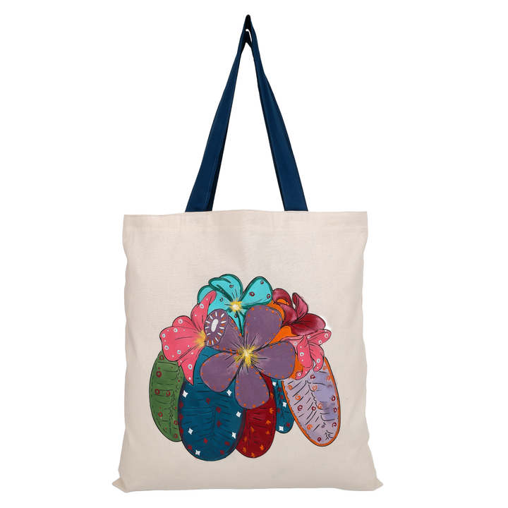 Indha Hand-Painted Cotton Shopping Bag | Reusable Tote | Eco-Friendly | 40 x 38 cm | Handmade Art Bag