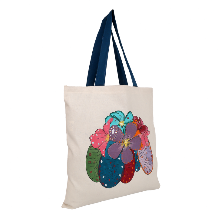 Indha Hand-Painted Cotton Shopping Bag | Reusable Tote | Eco-Friendly | 40 x 38 cm | Handmade Art Bag