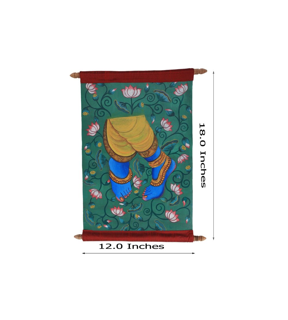Indha Handpainted Shri Krishna Feet Scroll - Indian Mythology Art by Indha Artisans | Spiritual Wall Decor &amp; Festive Gifting |Office Decor | Home Decor