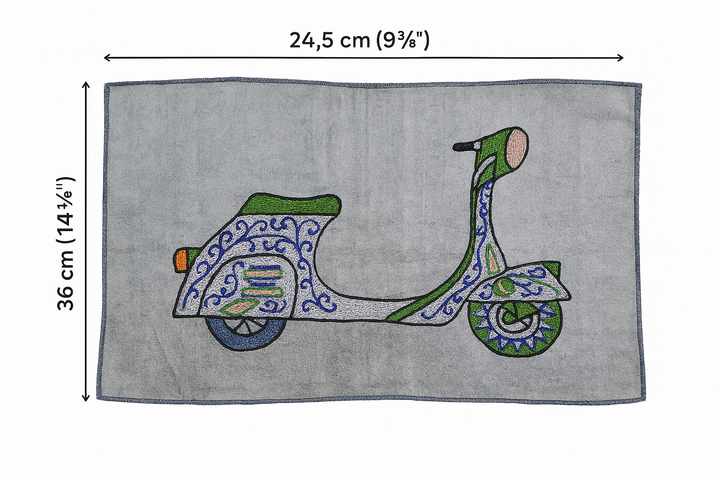 Indha Indo-Italian Scooter Hand Embroidery Panel – Retro Art on Dupion Silk | DIY Decor | Travel-Inspired Gift