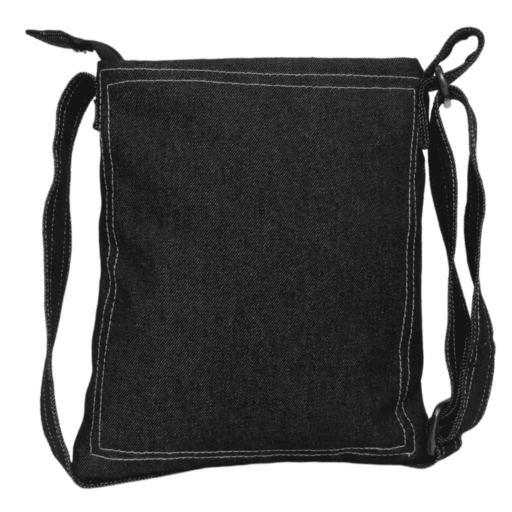 Indha Denim Crossbody Sling Bag for Girls/Women | Hand Block Printed Bull Face Sling Bag | Denim Sling Bag | Crossbody Sling Bag Sling crossbody shoulder bag | Women’s sling bag | Women black sling bag | Block print sling bag | Black sling bag |