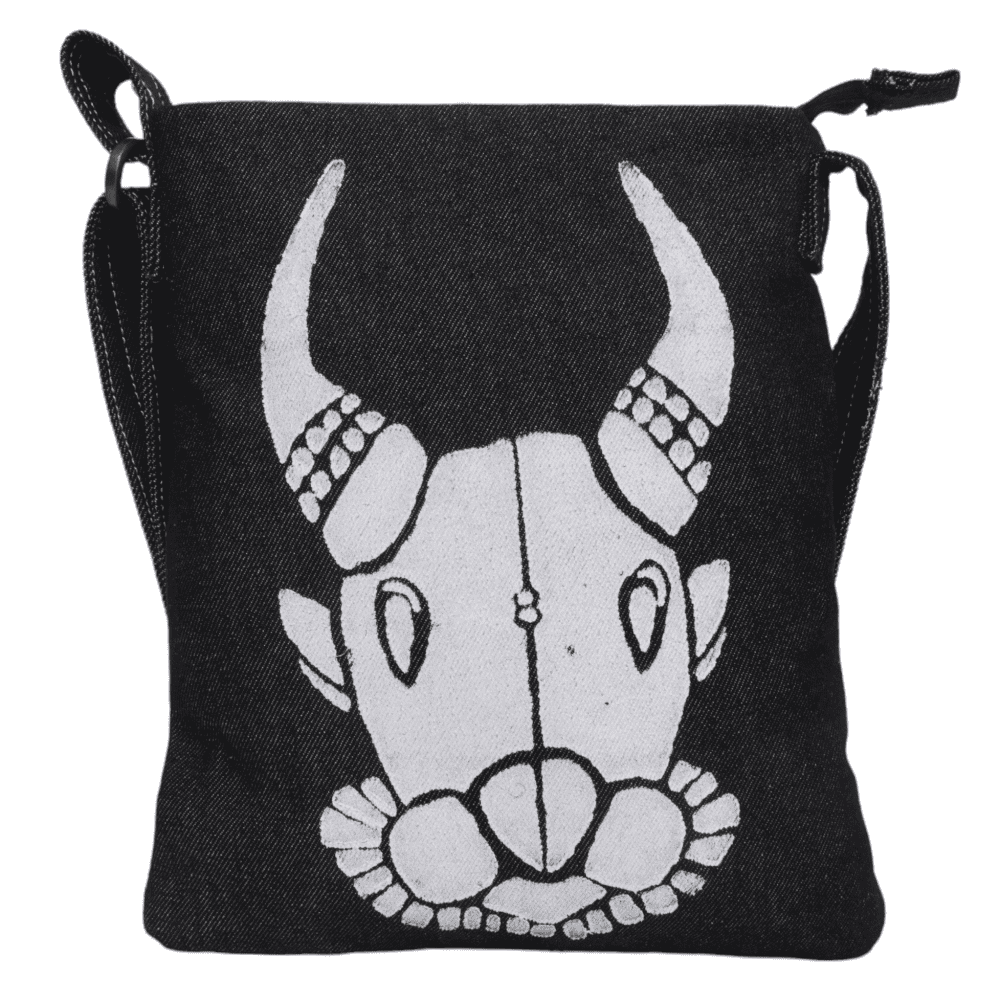 Indha Denim Crossbody Sling Bag for Girls/Women | Hand Block Printed Bull Face Sling Bag | Denim Sling Bag | Crossbody Sling Bag Sling crossbody shoulder bag | Women’s sling bag | Women black sling bag | Block print sling bag | Black sling bag |
