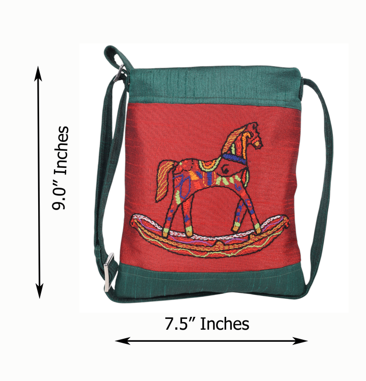 Indha Hand Embroidered Teal Green &amp; Maroon Crossbody Sling Bag – A Perfect Blend of Art &amp; Functionality