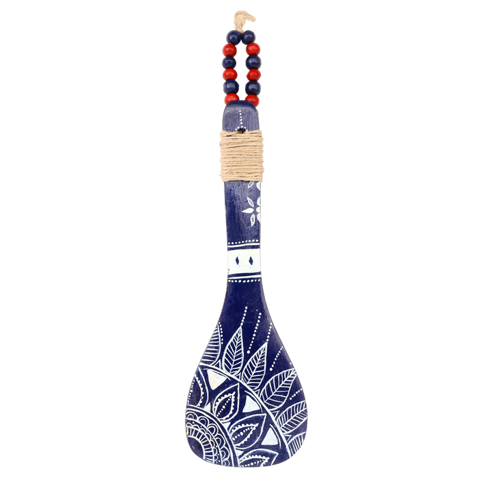 Indha Hand-Painted Wooden Spoon Décor | Tribal-Inspired Art | Beads & Jute Detailing | Wooden Wall Accent | Unique Souvenir Gift