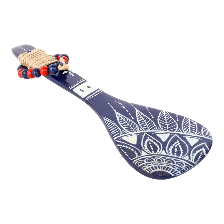 Indha Hand-Painted Wooden Spoon Décor | Tribal-Inspired Art | Beads & Jute Detailing | Wooden Wall Accent | Unique Souvenir Gift
