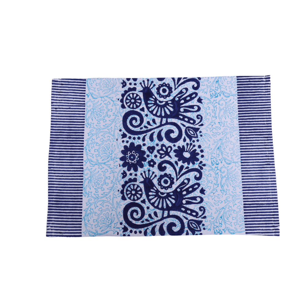 Indha Block Printed Cotton Dining Table Runner &amp; Mats Set (6 Pieces) | Traditional Design Table Mat Set | Perfect for Corporate and Personal Gifting