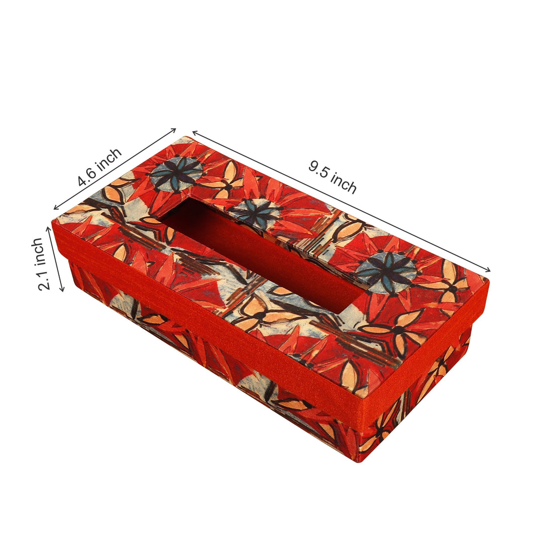 INDHA Flower Print Design Tissue Box | Designer Digital Print| Home Utility | Car Utility | Handmade | Gifting | Orange Flower Print | Dupion Silk Tissue Box | Utility Product