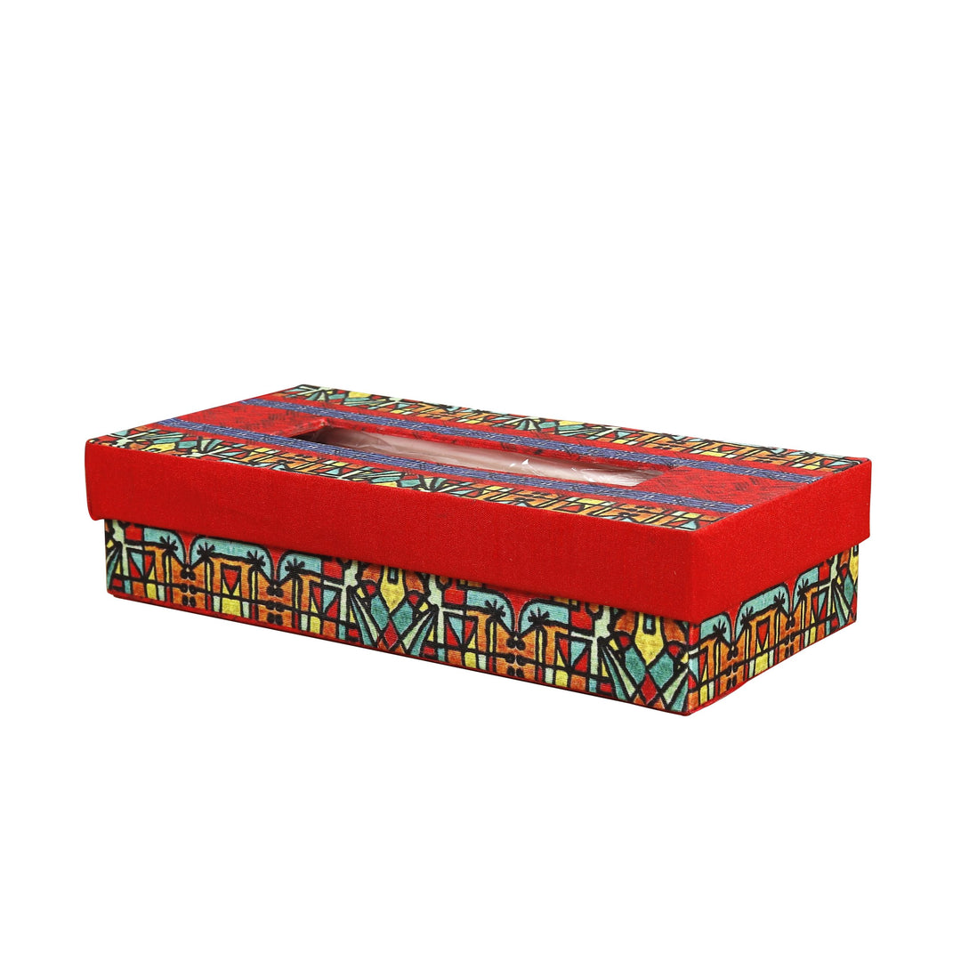 INDHA Multicolor Abstract Art Print Design Tissue Box | Designer Digital Print| Home Utility | Car Utility | Handmade | Gifting | Red Tissue Box | Dupion Silk Tissue Box | Utility Product