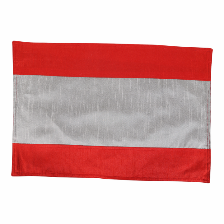 Indha Hand Embroidered Red &amp; Grey Dupion Silk Table Mat &amp; Runner Set – An Elegant and Timeless Dining Set for Special Occasions and Luxurious Home Decor | Gift | Festive Gifting | Unique Handmade | Exquisite Collections