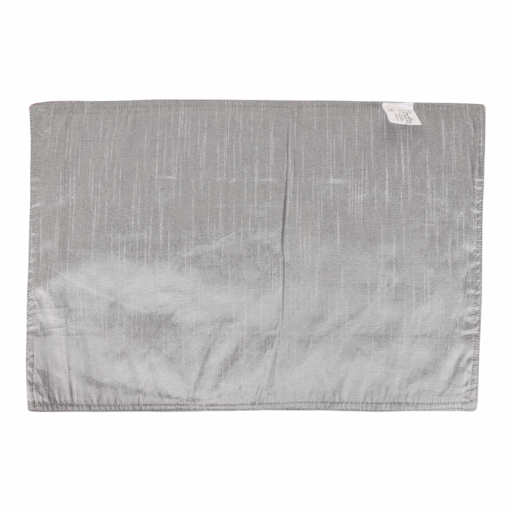 Indha Hand Embroidered Red &amp; Grey Dupion Silk Table Mat &amp; Runner Set – An Elegant and Timeless Dining Set for Special Occasions and Luxurious Home Decor | Gift | Festive Gifting | Unique Handmade | Exquisite Collections