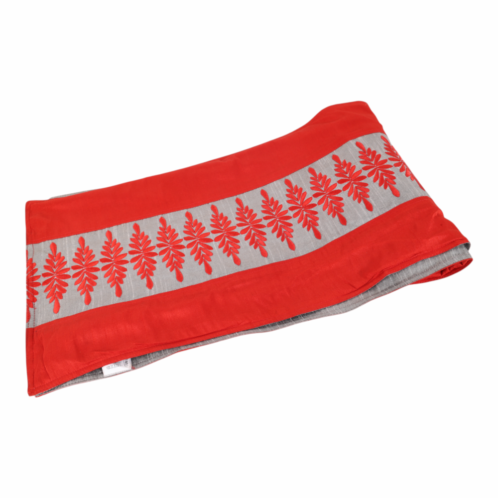Indha Hand Embroidered Red &amp; Grey Dupion Silk Table Mat &amp; Runner Set – An Elegant and Timeless Dining Set for Special Occasions and Luxurious Home Decor | Gift | Festive Gifting | Unique Handmade | Exquisite Collections