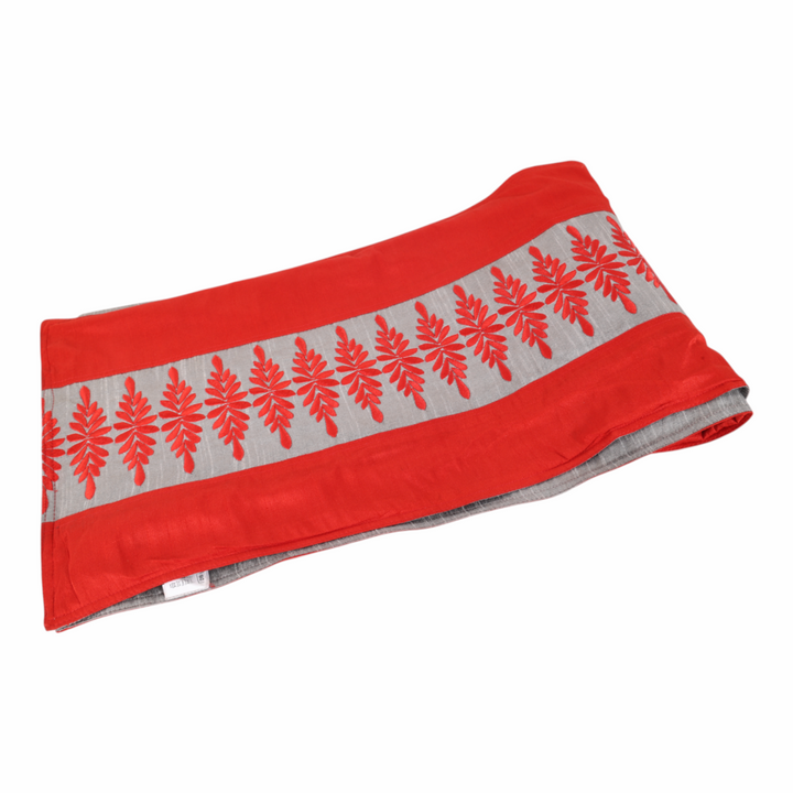 Indha Hand Embroidered Red &amp; Grey Dupion Silk Table Mat &amp; Runner Set – An Elegant and Timeless Dining Set for Special Occasions and Luxurious Home Decor | Gift | Festive Gifting | Unique Handmade | Exquisite Collections