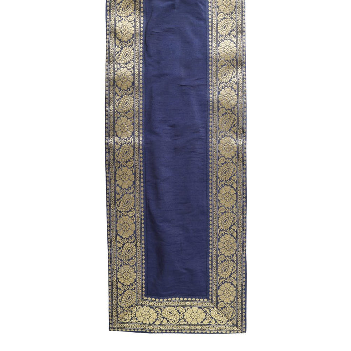 Indha Blue Dupion Silk Table Mat &amp; Runner Set with Brown Zari Border – A Luxurious Dining Set for Elegant Home Decor and Special Occasions