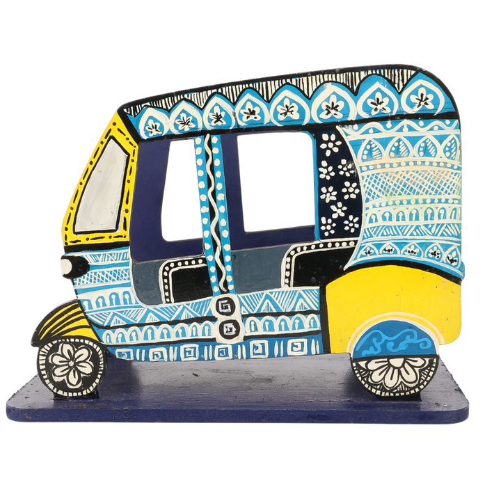 Indha Hand-Painted Auto Rickshaw Tissue / Book Holder | Quirky Retro Wooden Desk & Table Décor| Tourist|Travel Gifting