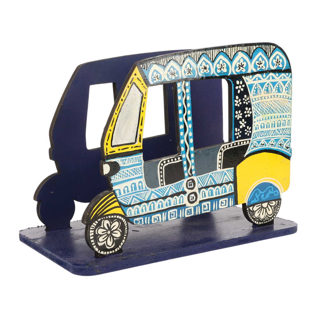 Indha Hand-Painted Auto Rickshaw Tissue / Book Holder | Quirky Retro Wooden Desk & Table Décor| Tourist|Travel Gifting