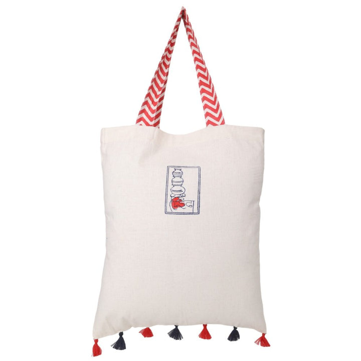 Indha Hand Block Printed Natural Cotton Tote-Bag with Stunning Elephant-Print and Tassel Embellishment | Eco-Friendly Handbag | Sustainable Fashion | Artisan Crafted |