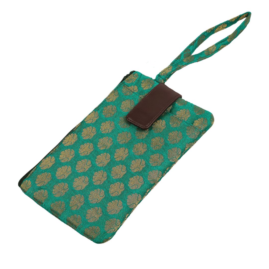 Indha Silk Brocade Mobile Case – Wristlet Pouch | Mini Wallet with Mobile Compartment