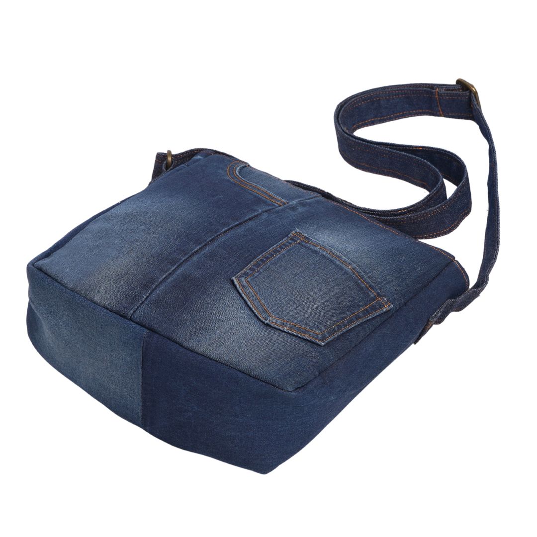 Indha Upcycled Denim Sling Bag – Made from Factory Waste Jeans | Spacious, Stylish & Sustainable