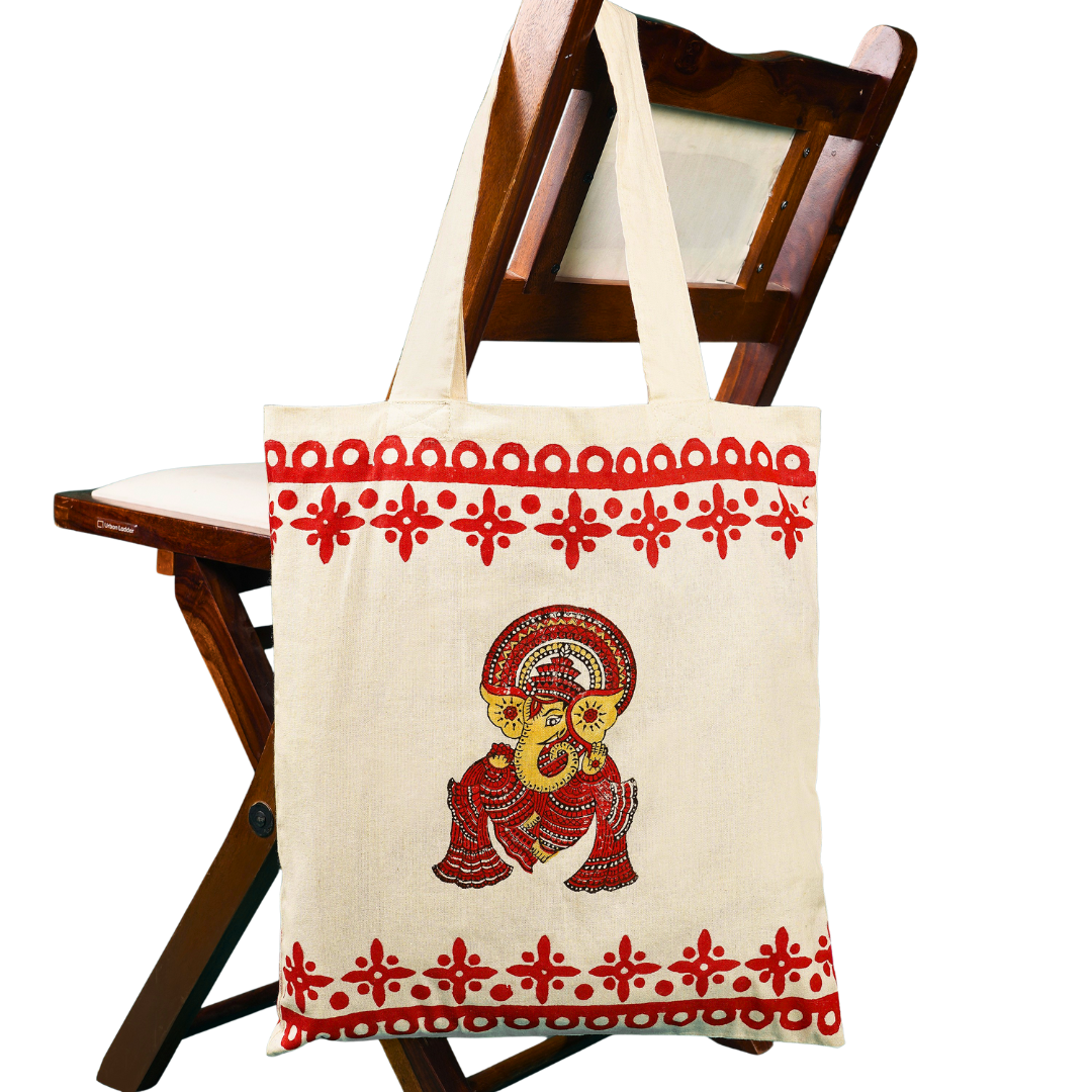 dha Hand Block-Printed Cotton Tote – Lord Ganesha Motif | Puja & Gift Carry Bag | Unique Motif Bag