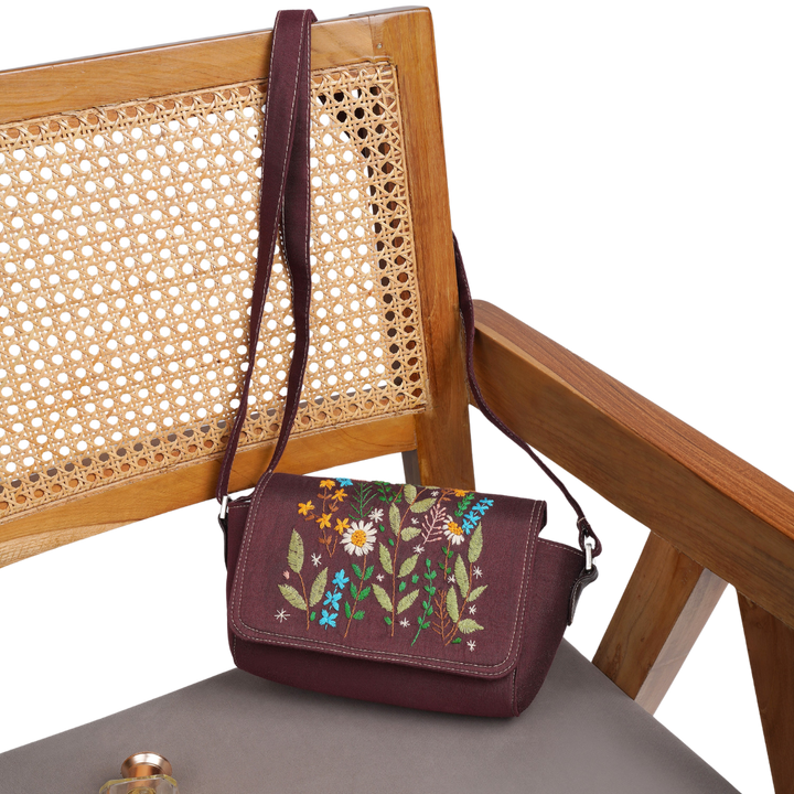 Indha Hand-Embroidered Silk Sling Bag – Box-Shape | Compact Crossbody | Gift-Ready