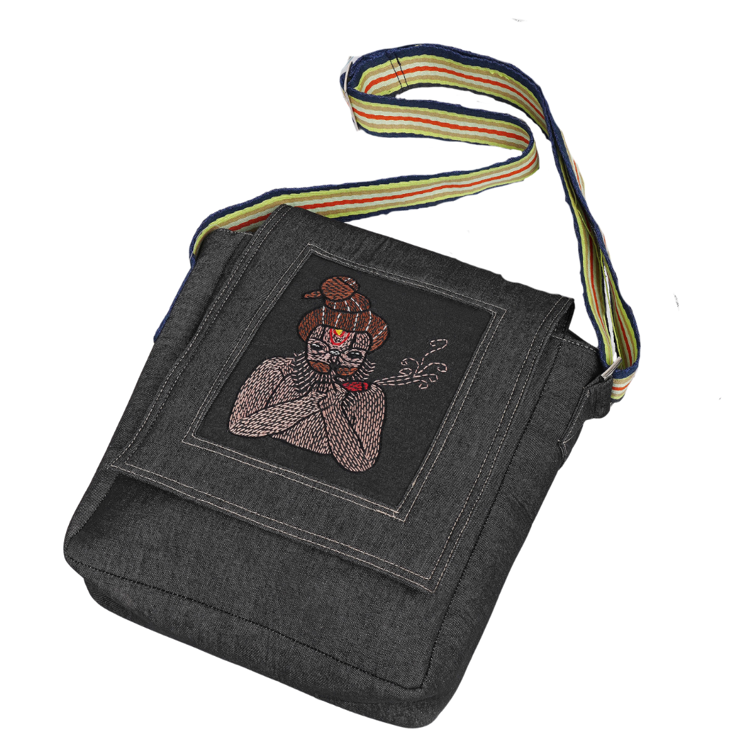 Indha Hand-Embroidered Denim Crossbody – Bohemian Sling Bag | New-Age Everyday Carry