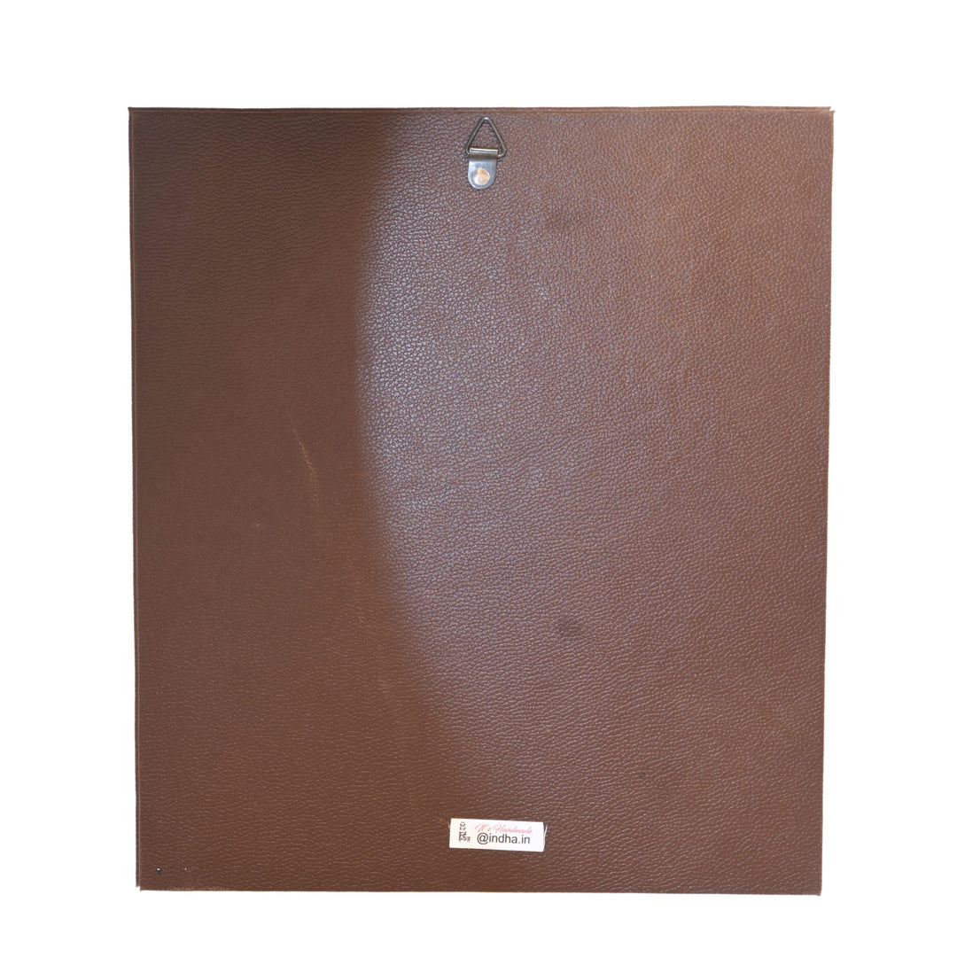 Indha Handpainted Multicolour OM Ganesha Wall Décor | Repurposed Wood Frame with Vegan Leather Back | Ethnic Wood Applique Art