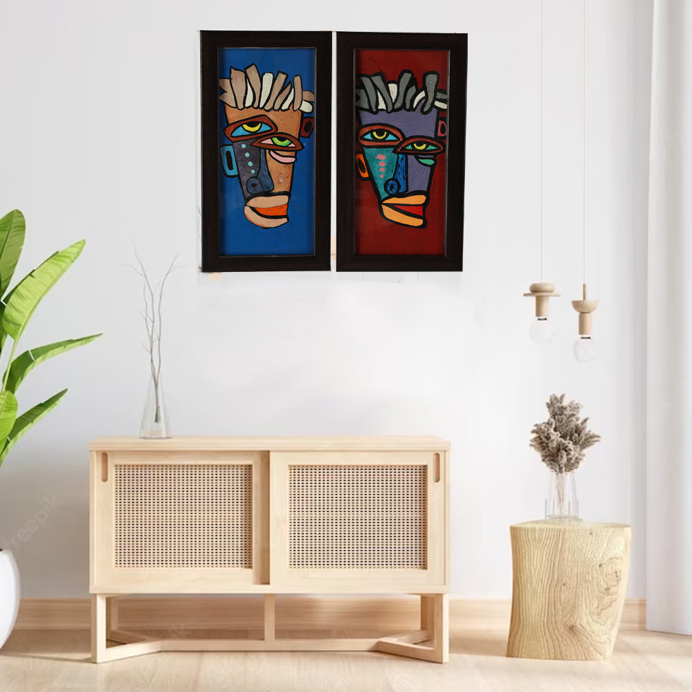 INDHA Unique Handpainted Wall Decor Boho Art |Set of 2 Wooden Frame |Home Décor |Wall Décor |Gift for Any Occasion