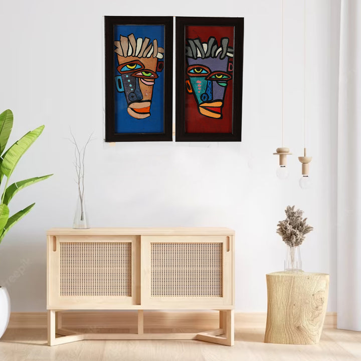 INDHA Unique Handpainted Wall Decor Boho Art |Set of 2 Wooden Frame |Home Décor |Wall Décor |Gift for Any Occasion