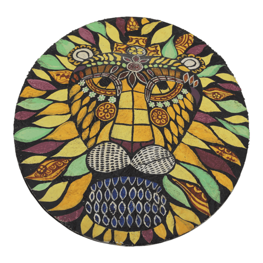 Indha's Hand-Painted Lion's Face Wall Art | Wooden Painted Lion Face Wall artwork | Sustainable wall hanging art| Wall art for living room| Wooden painted wall art|