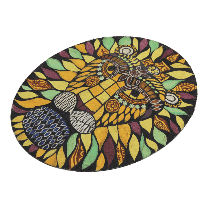 Indha's Hand-Painted Lion's Face Wall Art | Wooden Painted Lion Face Wall artwork | Sustainable wall hanging art| Wall art for living room| Wooden painted wall art|