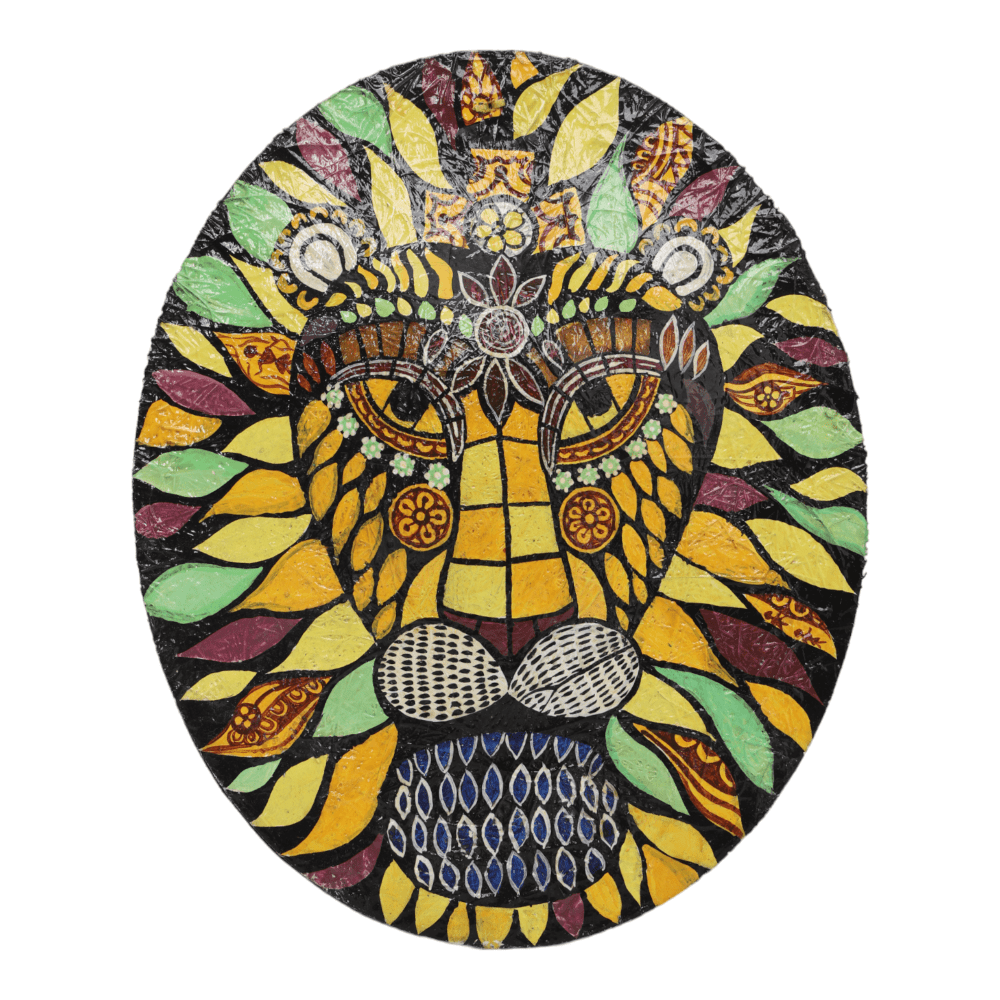 Indha's Hand-Painted Lion's Face Wall Art | Wooden Painted Lion Face Wall artwork | Sustainable wall hanging art| Wall art for living room| Wooden painted wall art|