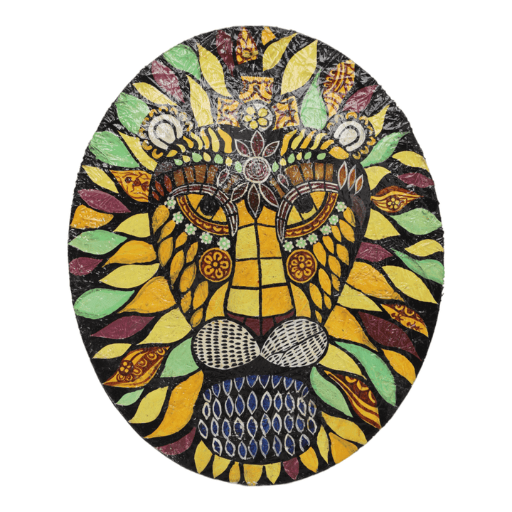 Indha's Hand-Painted Lion's Face Wall Art | Wooden Painted Lion Face Wall artwork | Sustainable wall hanging art| Wall art for living room| Wooden painted wall art|