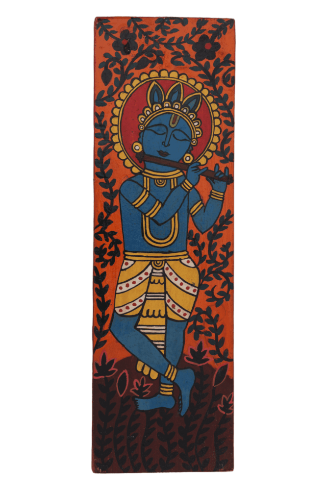 Indha's Hand-Painted Lord Krishna Wall Art - Capturing the Melody of the Flute | Lord Krishna Painting Wall Artwork hand painted Lord Krishna artwork| Wall hanging| Unique Wall hanging artwork|