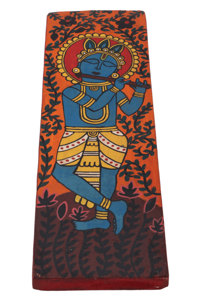 Indha's Hand-Painted Lord Krishna Wall Art - Capturing the Melody of the Flute | Lord Krishna Painting Wall Artwork hand painted Lord Krishna artwork| Wall hanging| Unique Wall hanging artwork|
