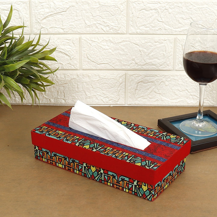 INDHA Multicolor Abstract Art Print Design Tissue Box | Designer Digital Print| Home Utility | Car Utility | Handmade | Gifting | Red Tissue Box | Dupion Silk Tissue Box | Utility Product