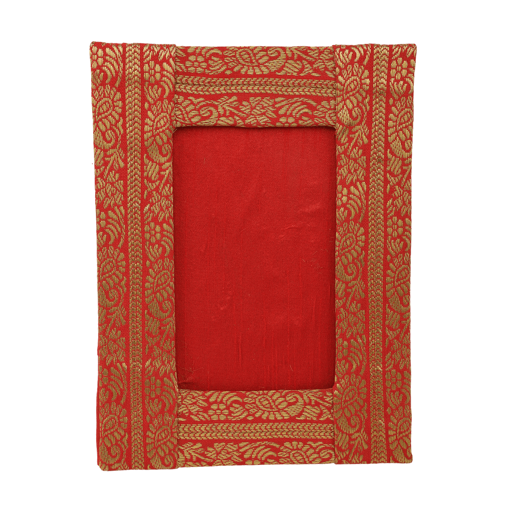 Indha Handcrafted Brocade Photo Frame | Unique Design Photo Frame | Picture Frame | Stylish Photo Frame | Doily Lace Border Photo Frame | Gold Ethnic Design | Eco-Friendly| Corporate Gifting | Office Employee Gifting | Home Decor | Handmade Photo Frame