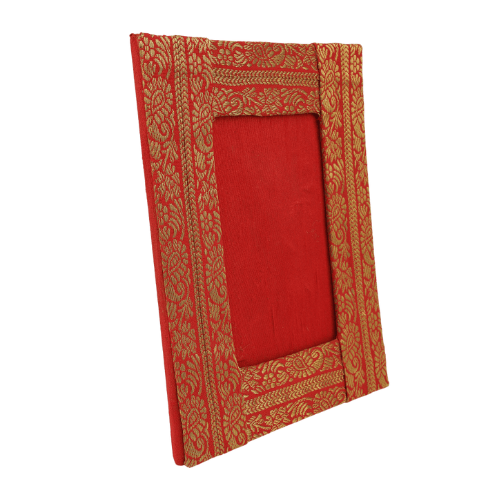 Indha Handcrafted Brocade Photo Frame | Unique Design Photo Frame | Picture Frame | Stylish Photo Frame | Doily Lace Border Photo Frame | Gold Ethnic Design | Eco-Friendly| Corporate Gifting | Office Employee Gifting | Home Decor | Handmade Photo Frame