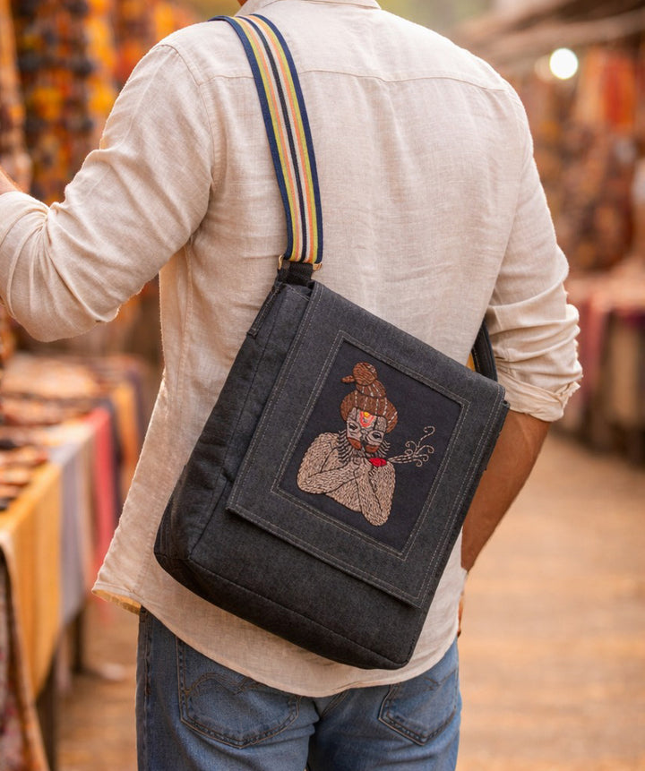 Indha Hand-Embroidered Denim Crossbody – Bohemian Sling Bag | New-Age Everyday Carry