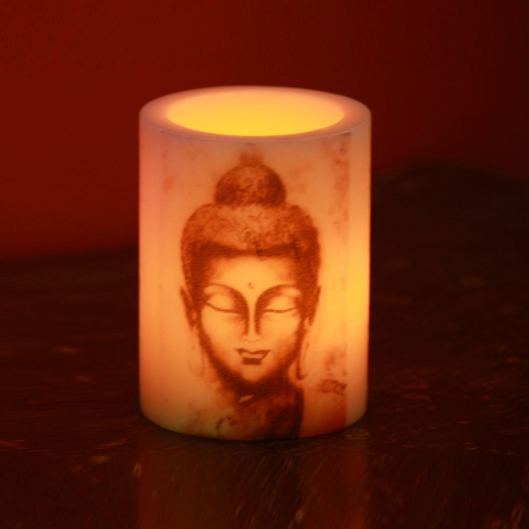 Indha Handcrafted Candle | Lord Buddha Face Print Candle | Hollow Candle | Candle With LED Light | Paraffin Wax Candle | Gifts Candle | Gifting Candle