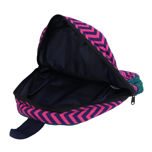 INDHA Kids Backpack Bag | Handcrafted Backpack Bag | Pink Cotton Kids Backpack Bag | Hand Block Printed Zig-Zag Design Pattern | Teal Green Dupion Silk |