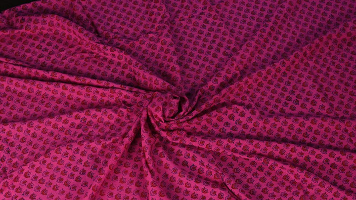 INDHA Hand Block-Printed Jaipuri Cotton Fabric Pink | Flower Motif  Fabric | Hand Block Printed Fabric | Home Utility | Fashion Utility | Gifting | Gifts For Him | Gifts For Her | Home Furnishing | 3 Meter X 42-44 Wide