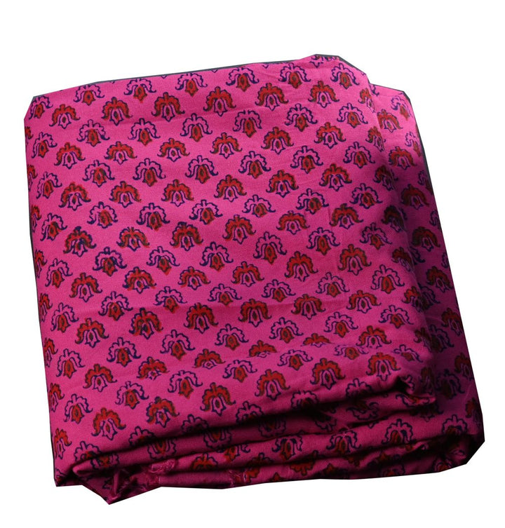 INDHA Hand Block-Printed Jaipuri Cotton Fabric Pink | Flower Motif  Fabric | Hand Block Printed Fabric | Home Utility | Fashion Utility | Gifting | Gifts For Him | Gifts For Her | Home Furnishing | 3 Meter X 42-44 Wide