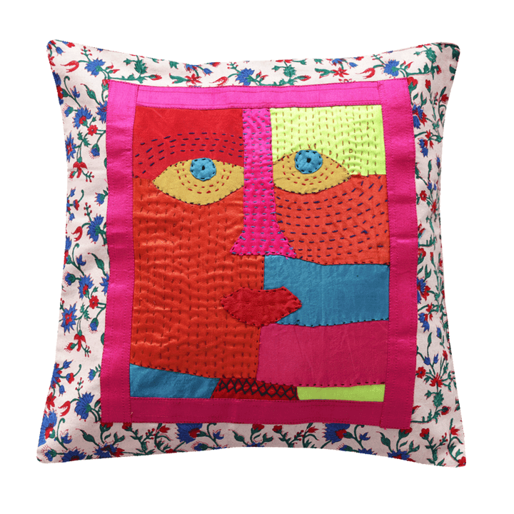 Indha Hand Embroidered Cushion Covers Face-Patchwork Motif | 16X16 Cushion Covers Set of 2 | Block Printed Cushion Covers | Home Decor | Home Furnishing | Corporate Gifting