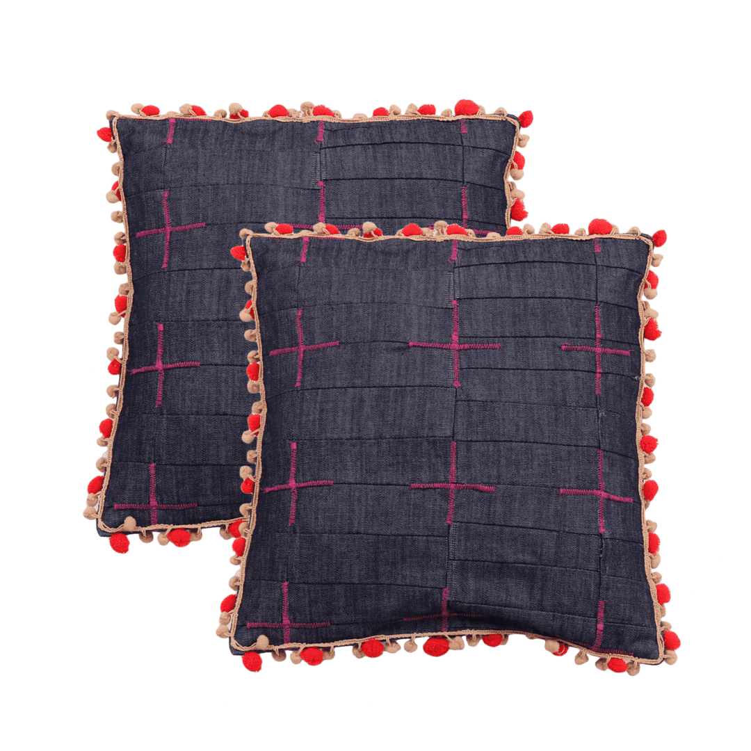 16" Handmade Denim Zig-Zag Cushion Covers Set of 2
