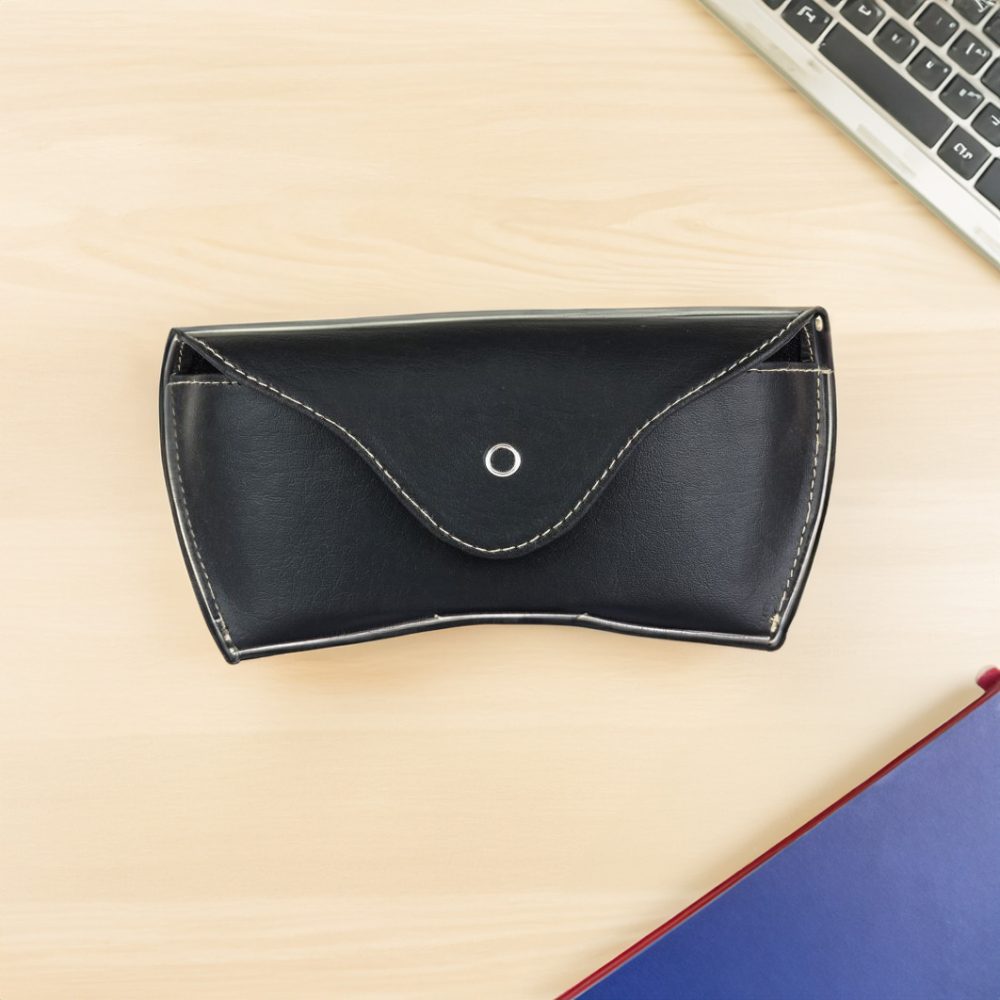 INDHA Black Vegan Leather Eyewear Case  | Handmade Eyewear Case | Gifting | Travel Utility | Travel Accessory | Sunglasses Case | Spectacles Case | Eyewear Accessory | Water Resistant Eyewear Case | Eco-Friendly