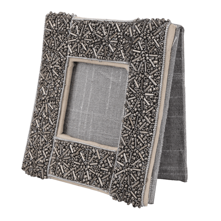 Indha Handcrafted Photo Frame| Unique Design Photo Frame | Table Top Picture Frame | Decorative Photo Frame | Silver Glass Beads Photo Frame | Zardozi Work Embroidery | Eco-Friendly | Corporate Gifting | Office Emp