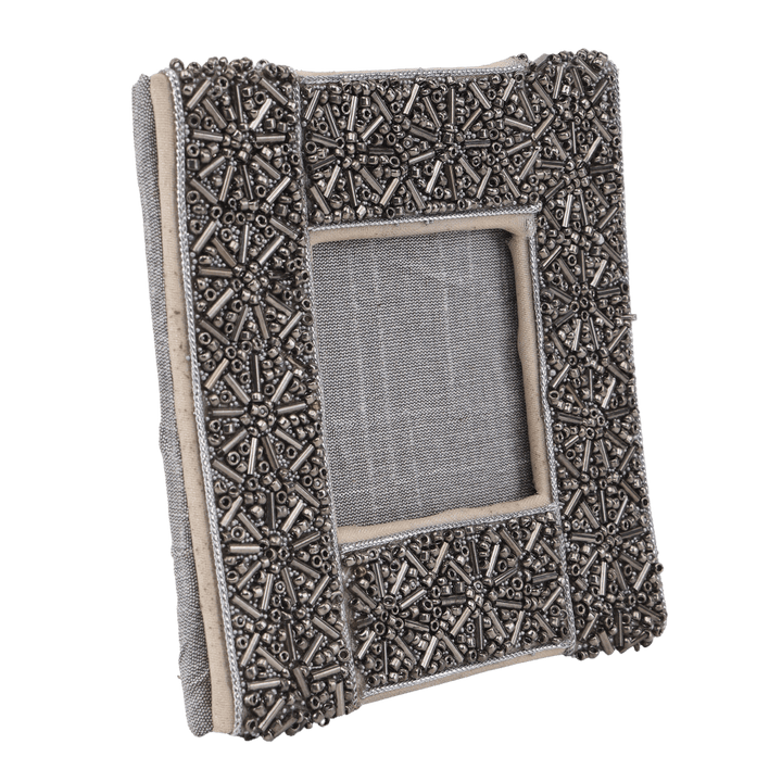 Indha Handcrafted Photo Frame| Unique Design Photo Frame | Table Top Picture Frame | Decorative Photo Frame | Silver Glass Beads Photo Frame | Zardozi Work Embroidery | Eco-Friendly | Corporate Gifting | Office Emp
