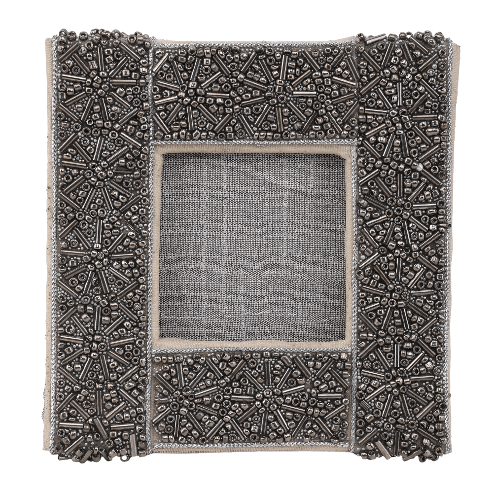 Indha Handcrafted Photo Frame| Unique Design Photo Frame | Table Top Picture Frame | Decorative Photo Frame | Silver Glass Beads Photo Frame | Zardozi Work Embroidery | Eco-Friendly | Corporate Gifting | Office Emp